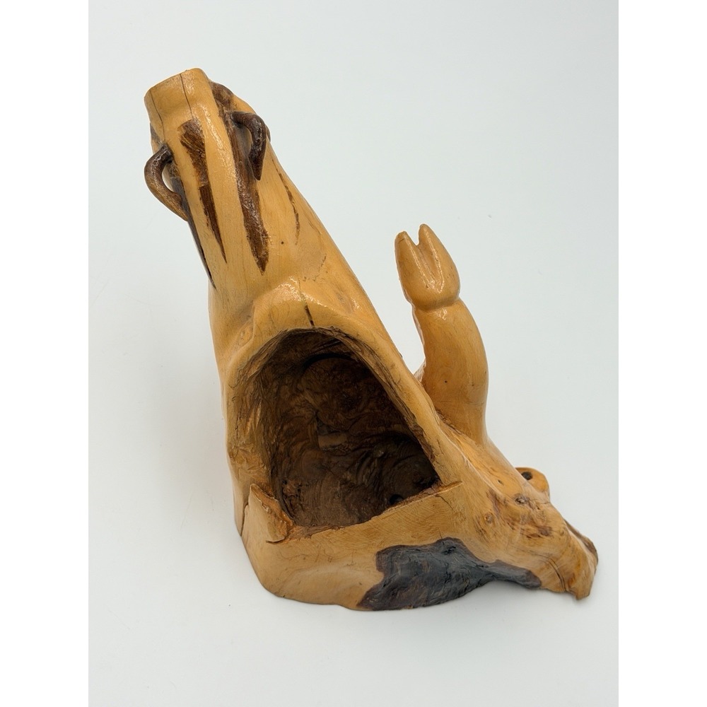 Hand Carved Wood Pig Boar Planter Holder Catchall Bowl Bizarre Folk Art WIERD